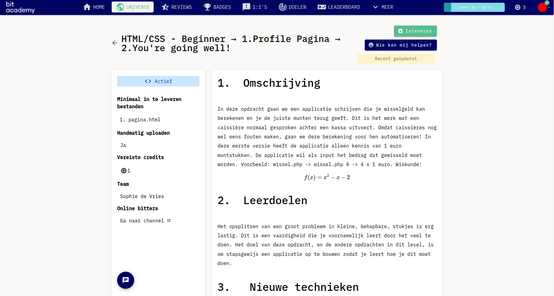 Voorbeeld van leerlingvoortgang