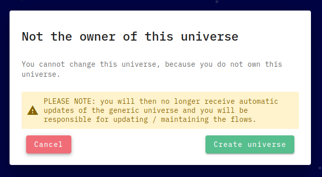 Niet de eigenaar van het universe-bericht