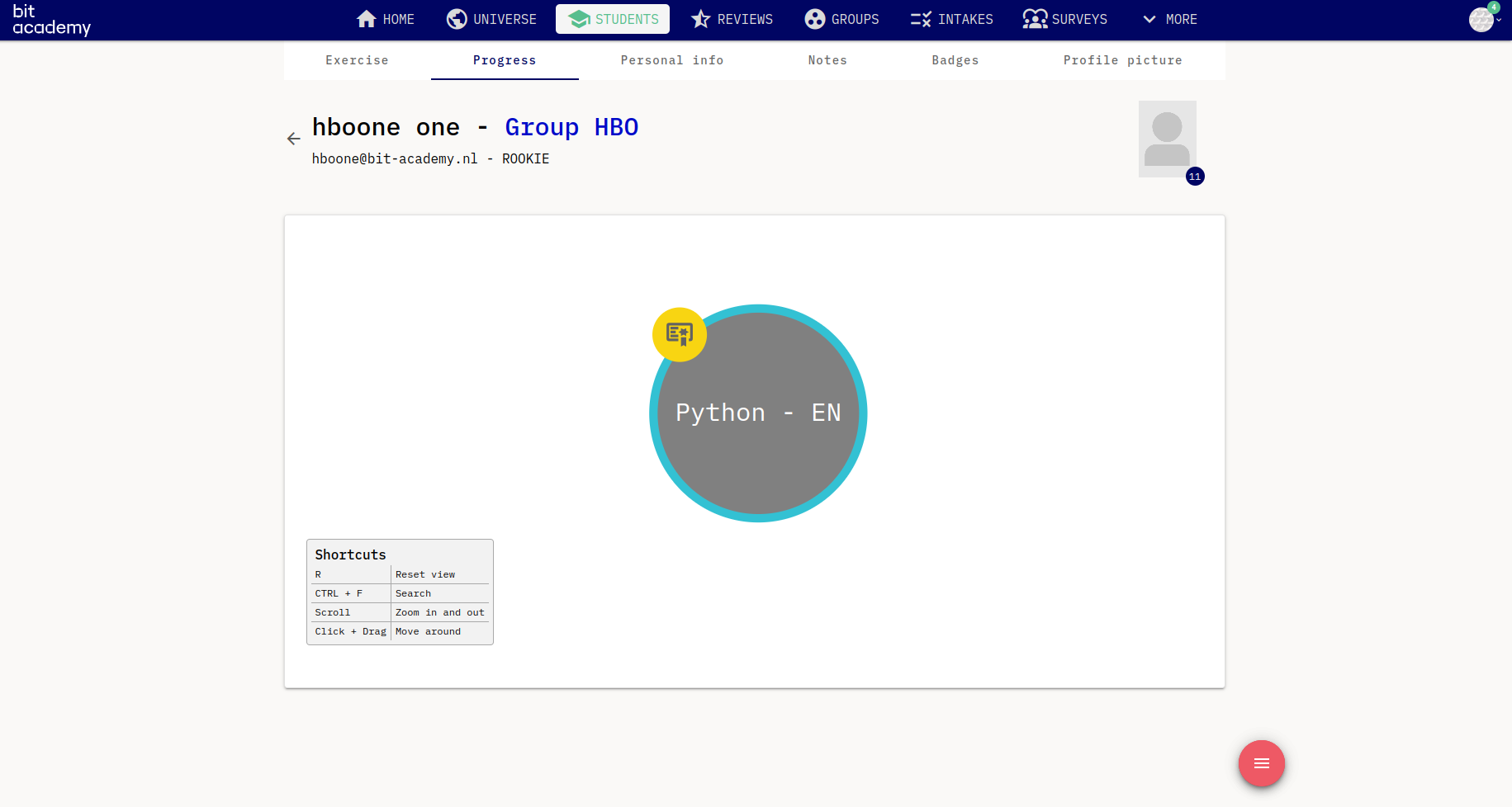 student progress example