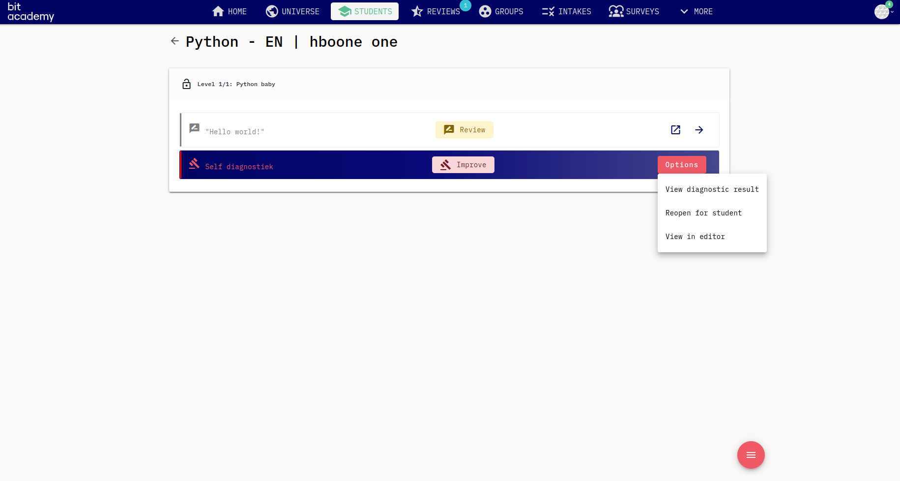 student progress self diagnostic example