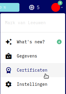User menu certificate